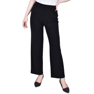 NY Collection Large Petite Straight-Leg Black Stretchy Elastic Waist Pants NWT
